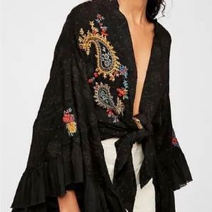 Free People Dottie West Embroidered Tiered Kimono
